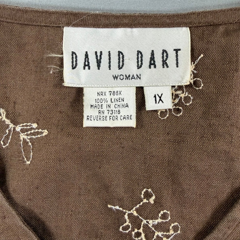 David Dart Woman Linen Embroidered Brown Vest 1X Boho Cottagecore - Picture 4 of 9